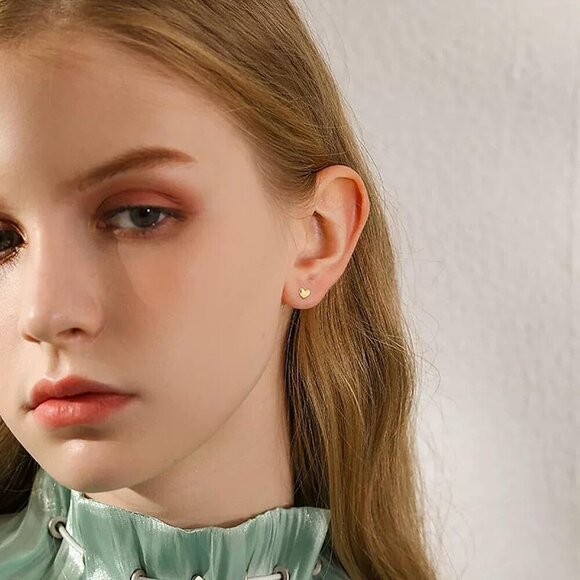 Mini Heart Stud Earrings, Hypoallergenic Tiny Small Cartilage Tragus Stud Earrin - Picture 2 of 6